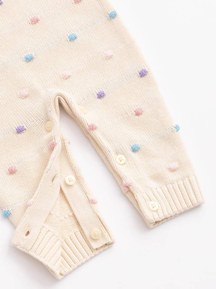 Monica + Andy - Wholesale Jumpsuit - Baby - Baby Pom Pom Sweater Romper_Cream + Rainbow Dots2
