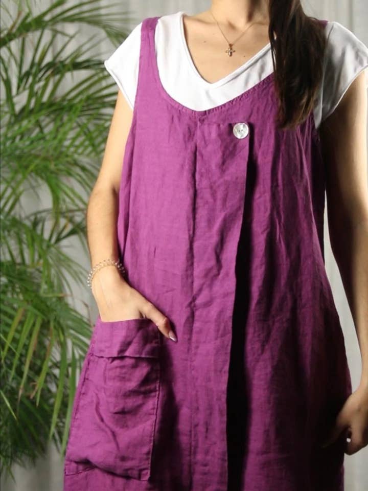 Linen & More – Großhandel Kleid – Damen – Kleid mit 100 % Leinen-Tasche7