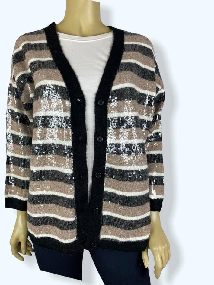 Knap og mikro-sequined cardigan - Camel - 18HL for engroshandel hos FEDERICA ERRE
