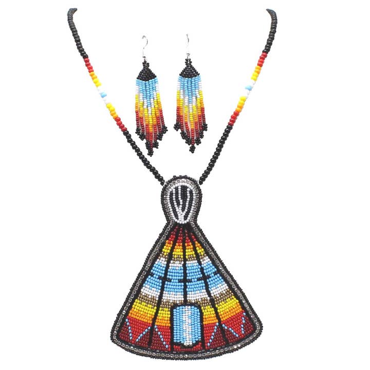 Handgefertigtes Schmuckset mit mehrfarbigem Perlen-Tipi aus Halskette und Ohrringen für den Großhandel von BEADS CORNER