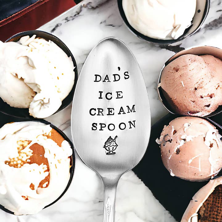 Dad’s Ice Cream Spoon Hand Stamped Vintage Tablespoon for wholesale by The Talking Teaspoon