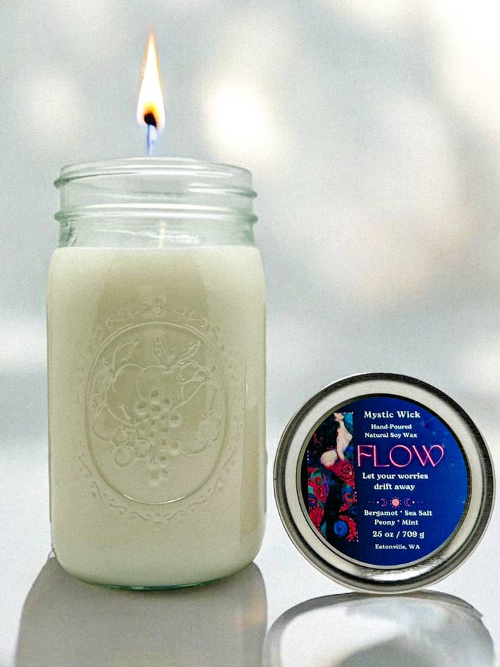 Bergamot & Sea Salt - Cire de soja (Flow) - Bougie en pot Mason 25 oz pour la vente par Mystic Wick LLC