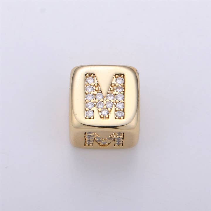 Aim Eternal - Wholesale Individual Charm/Pendant - 9x9mm Gold Initial Letter Beads, Alphabet Beads, Initial Beads, Alphabet Blocks Micro Pave Initial Block Charm for Bracelet Necklace Supply12