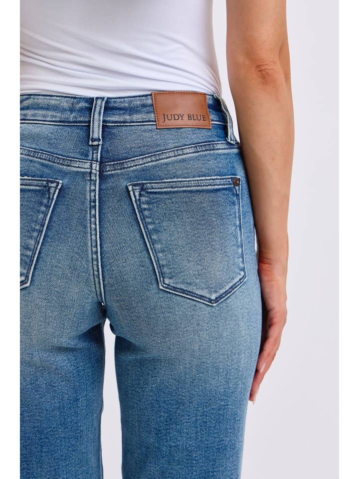 Watermelon Apparel - Wholesale Jeans - Women's - Judy Blue Mid Rise Contrast Wash Destroyed Dad Jeans, 32" Inseam