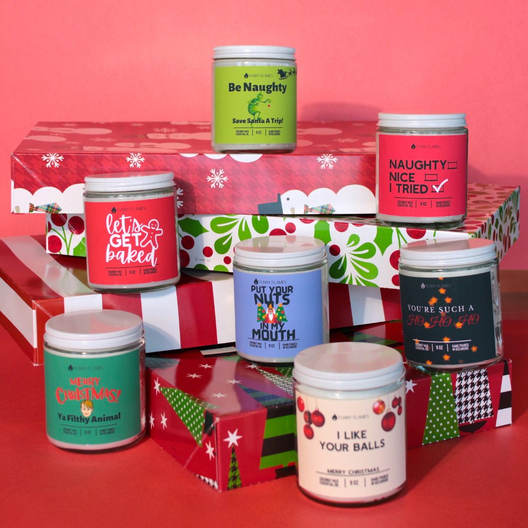 Funny Flames Candle Co - Les Creme - Wholesale Jar/filled candle - Be Naughty, Save Santa A Trip!- Funny Holiday Candle 9oz4