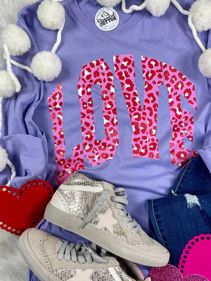 Leopard Varsity Love Tee for wholesale by Branded Cotton