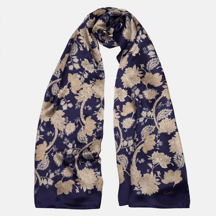 Elizabetta Made in Italy USA - Wholesale Scarf - Women's - Esmeralda - Silk Scarf/Shawl - Midnight Blue & Gold