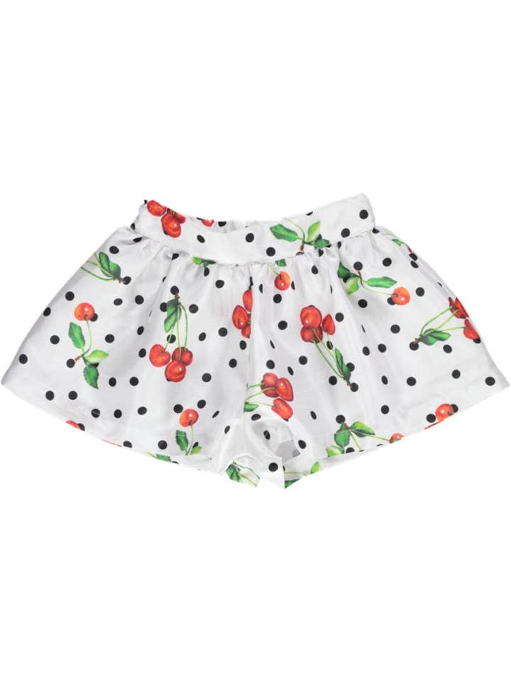 PS23S005004 - Pantalón corto blanco para niña con estampado de cerezas para venta al por mayor de Piccola Speranza