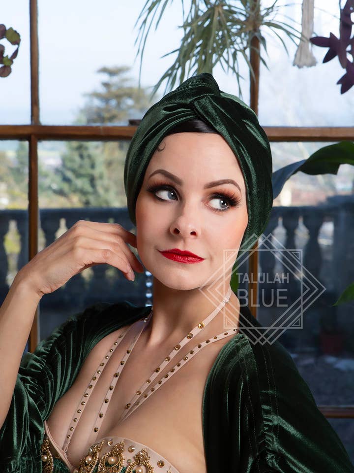 Green Velvet Turban for wholesale by Talulah Blue