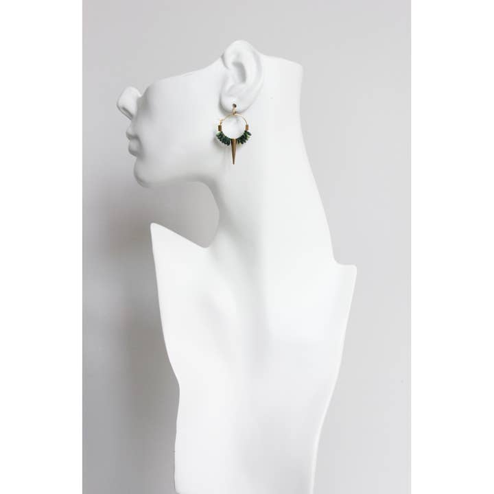 David Aubrey Jewelry - Wholesale Hoop Earrings - FERE05 Small green glass and spike hoop earrings