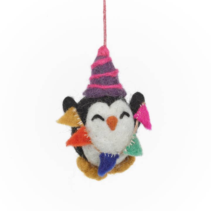 Felt So Good - Wholesale Ornament - Handmade Felt Party Penguin Hanging Dog Decoration1