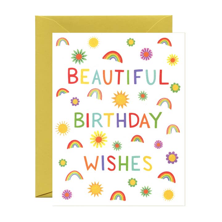 Yeppie Paper - Wholesale Birthday Card - Rainbows and Colorful Flowers Birthday Card