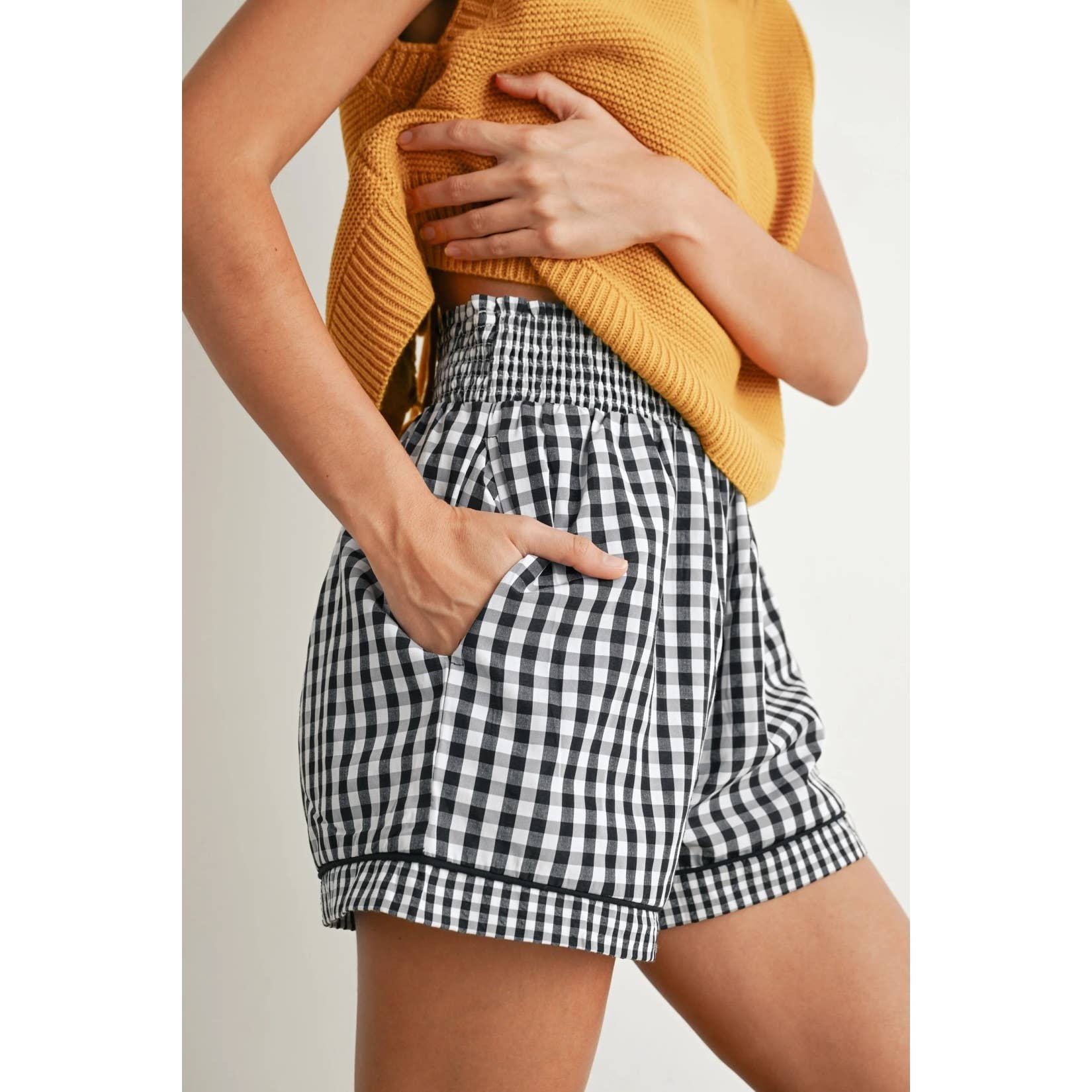 Apolline - Wholesale Shorts - Women's - Garterized Gingham Shorts Classic Charm Effortless Comfort14