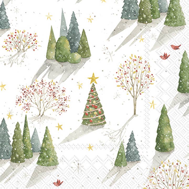 Boston International - Wholesale Disposable napkin - Paper Cocktail Napkins Pk/20 Decorated Tree Christmas