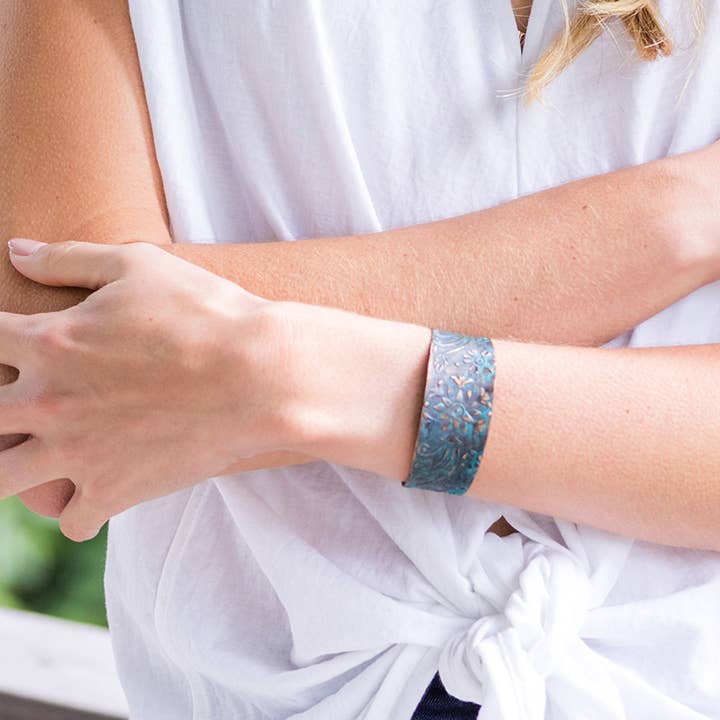 Anju Jewelry - Wholesale Manchet-armband - Koperen Patina armband - Teal Sun Flower Design1