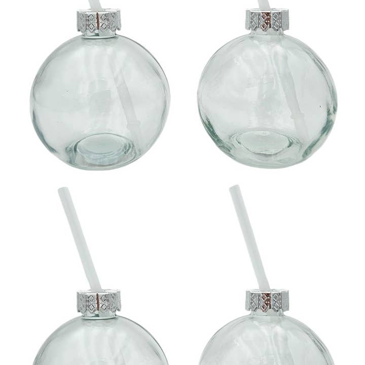 4 drinking glasses Christmas bauble drinking straw glass transparent Christmas bauble 400 ml for wholesale by Meinposten