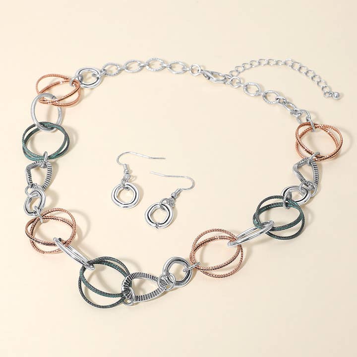 Boho Metal Wire Interlocking Ring Necklace for wholesale by Sensibling Corp.
