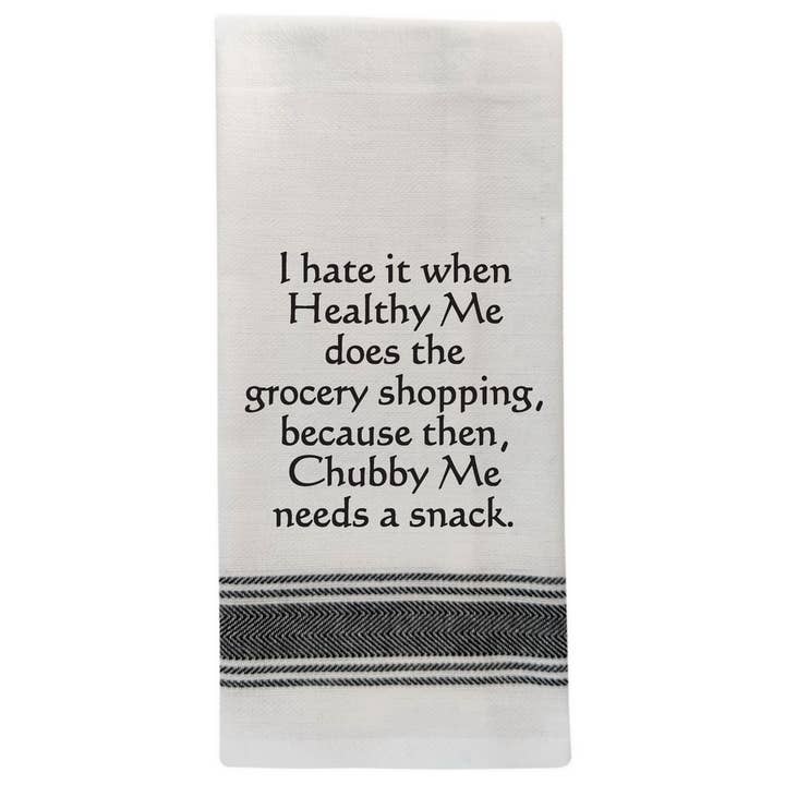 BB-I-369 White Kitchen Towel "I hate it when Healthy Me..." for wholesale by Wild Hare Designs