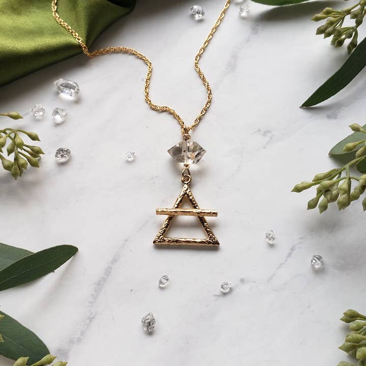 Dreamers of Dreams - Wholesale Pendant/Charm Necklace - Gold Alchemy Element Necklaces Fire, Water, Air, Earth