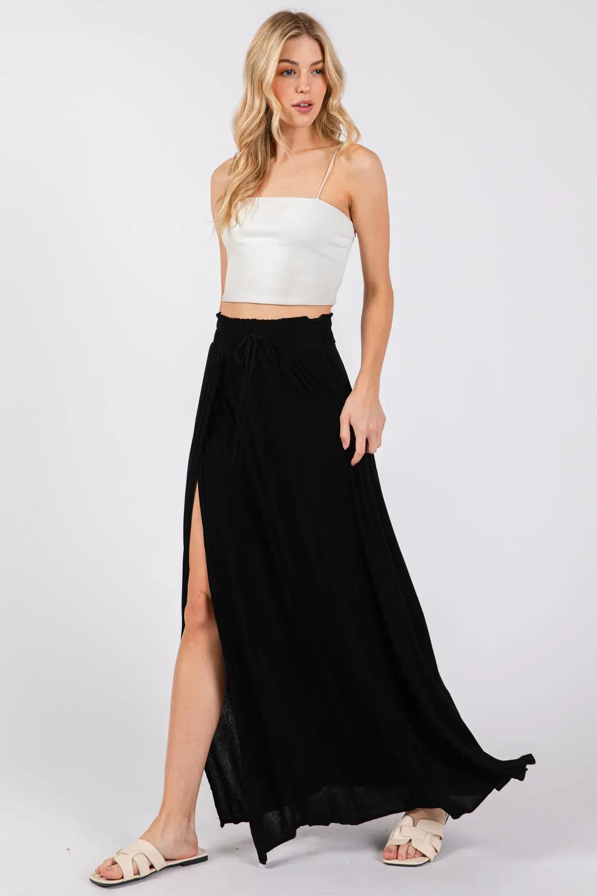 Final Touch - Wholesale Skirt - Women's - Solid Thigh Split Maxi Skirt - S80050A2