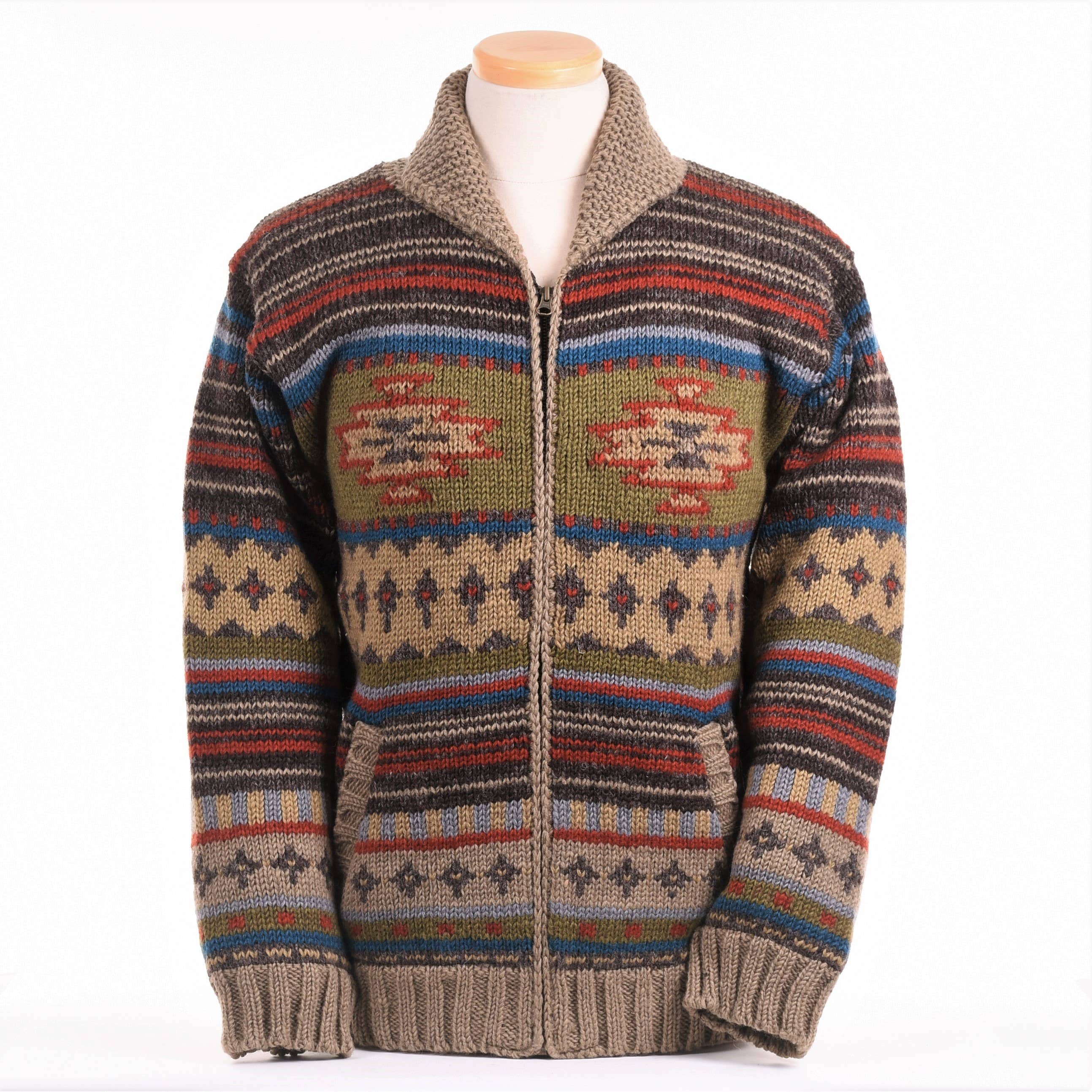 Lost Horizons Knitwear – Ships from USA - Vente Pull en maille – homme - Pull en laine Mateo – Cardigan zippé à motifs du sud-ouest4