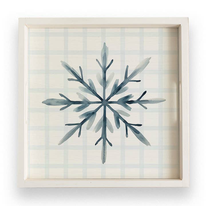 Plateau de service flocon de neige à carreaux bleus pour la vente par Rustic Marlin