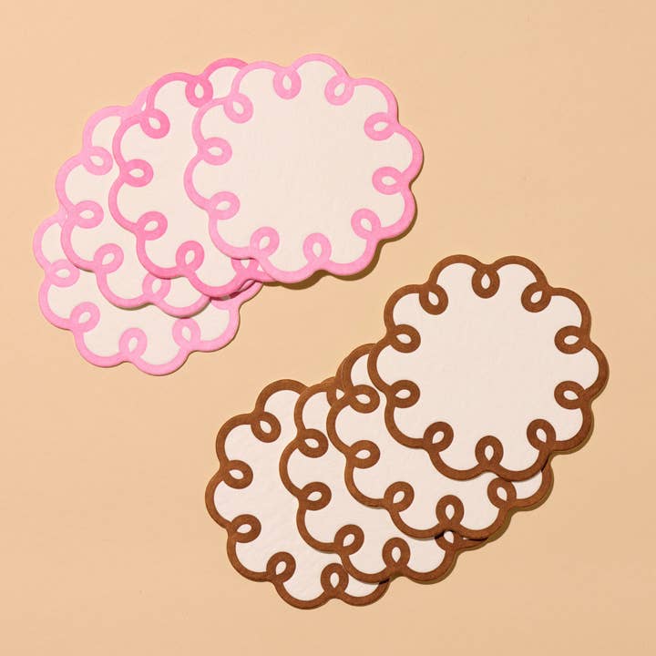 And Here We Are - Wholesale Coasters - Coquette - Scalloped Reusable Vellum Letterpress Coasters (8) - Made in USA - Fathers Day Gift Summer