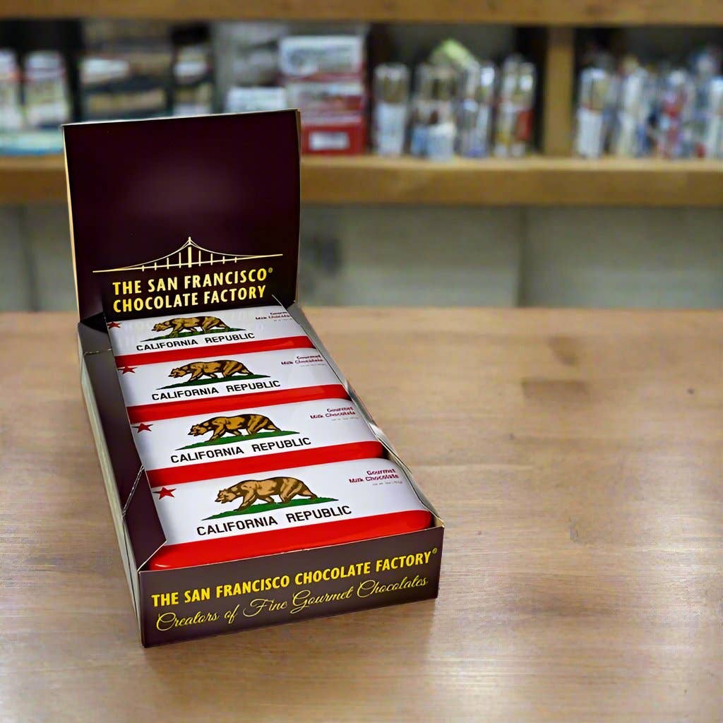 The San Francisco Chocolate Factory - Wholesale Chocolate Bar - California Republic Flag Milk Chocolate - 3oz Tin3