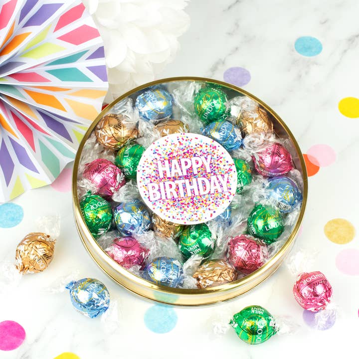 Just Candy - Vente Boîtes de chocolats - Joyeux anniversaire Confetti Lindt Tin1