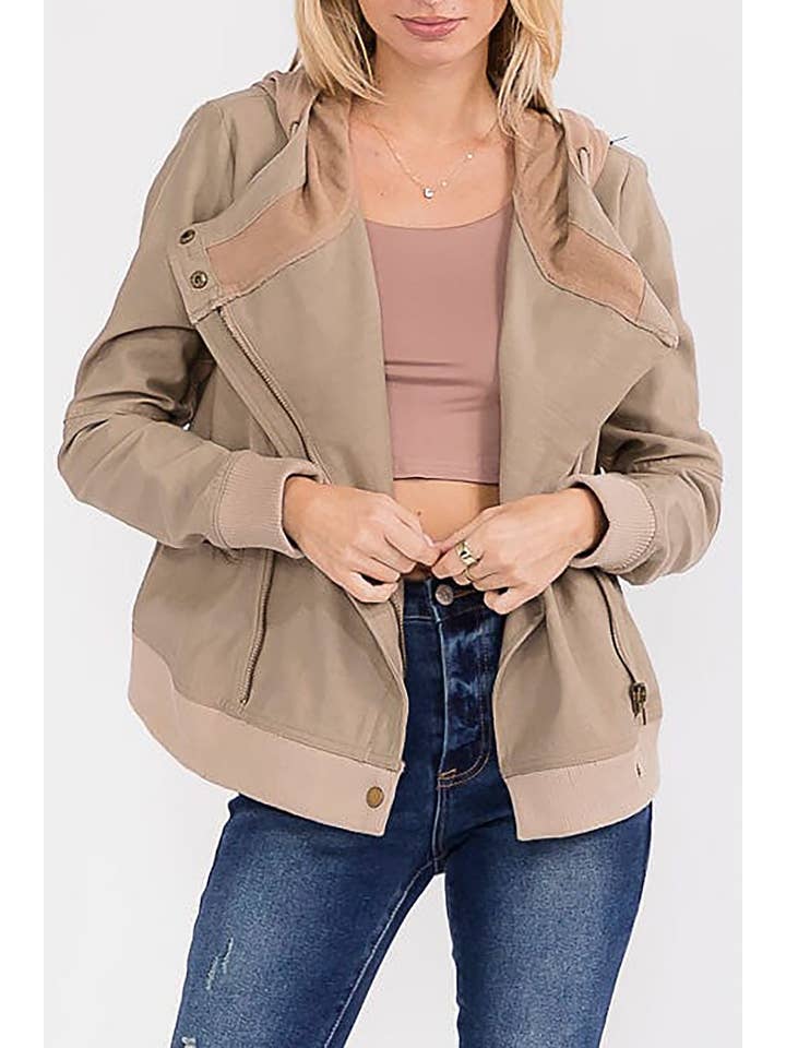 ROUSSEAU - Wholesale Jacket – Women's - CONTRAST DETAIL ZIP UP DRAPED HOODIE JACKET10