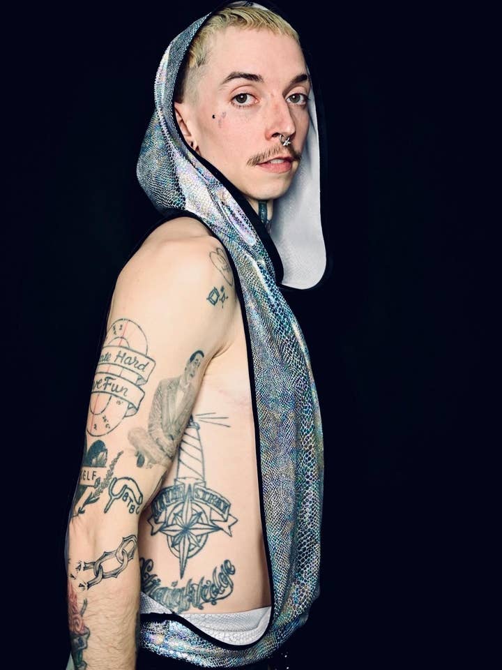 Silver Snake Skin Stretchy Hooded Muscle Tee for wholesale by BoiPKG