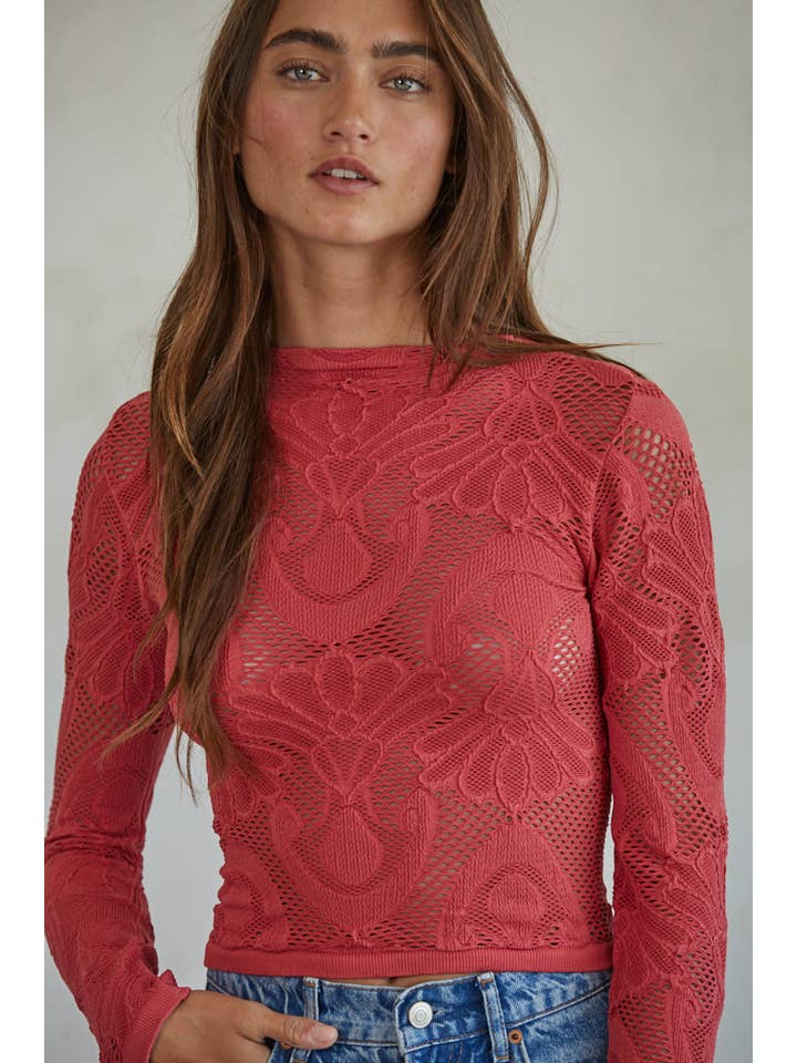 By Together - Wholesale Knit Top - Women's - S1228 | Knit Seamless Jacquard Mock Neck Long Sleeve Top1
