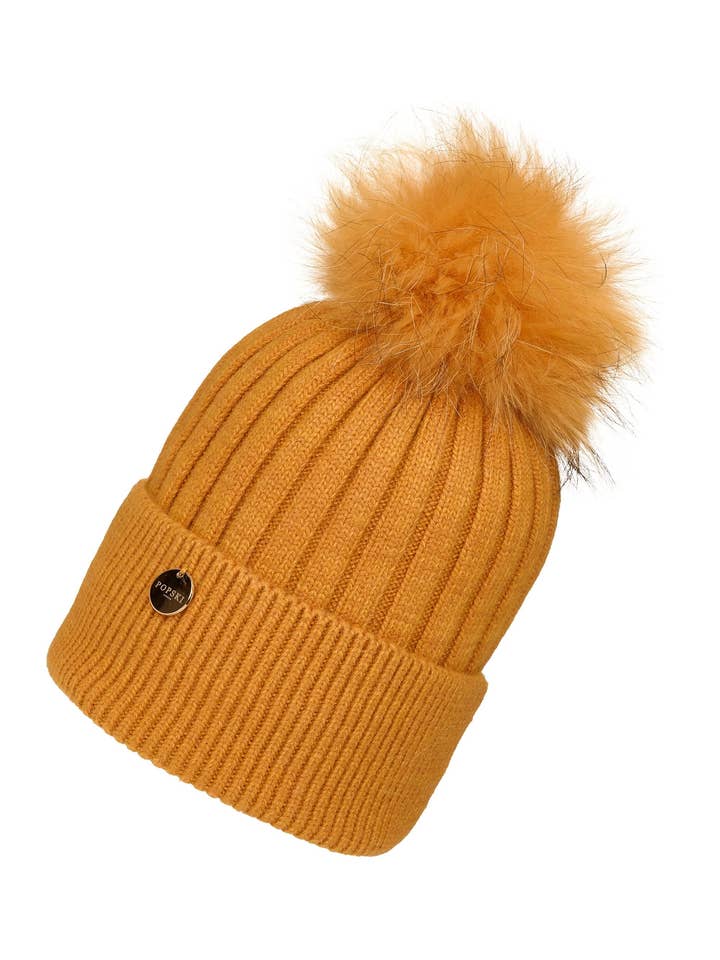 Adults Ginger Angora Beanie Hat with matching Pom for wholesale by Popski London