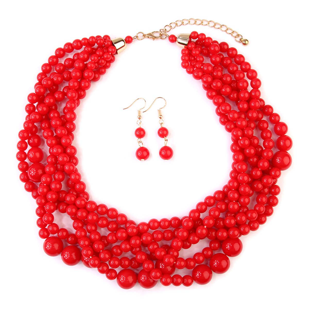 MYS Wholesale Inc - Vente Parures de bijoux - Ensemble collier ras-du-cou et boucles d'oreilles à bulles à plusieurs brins pour femmes6