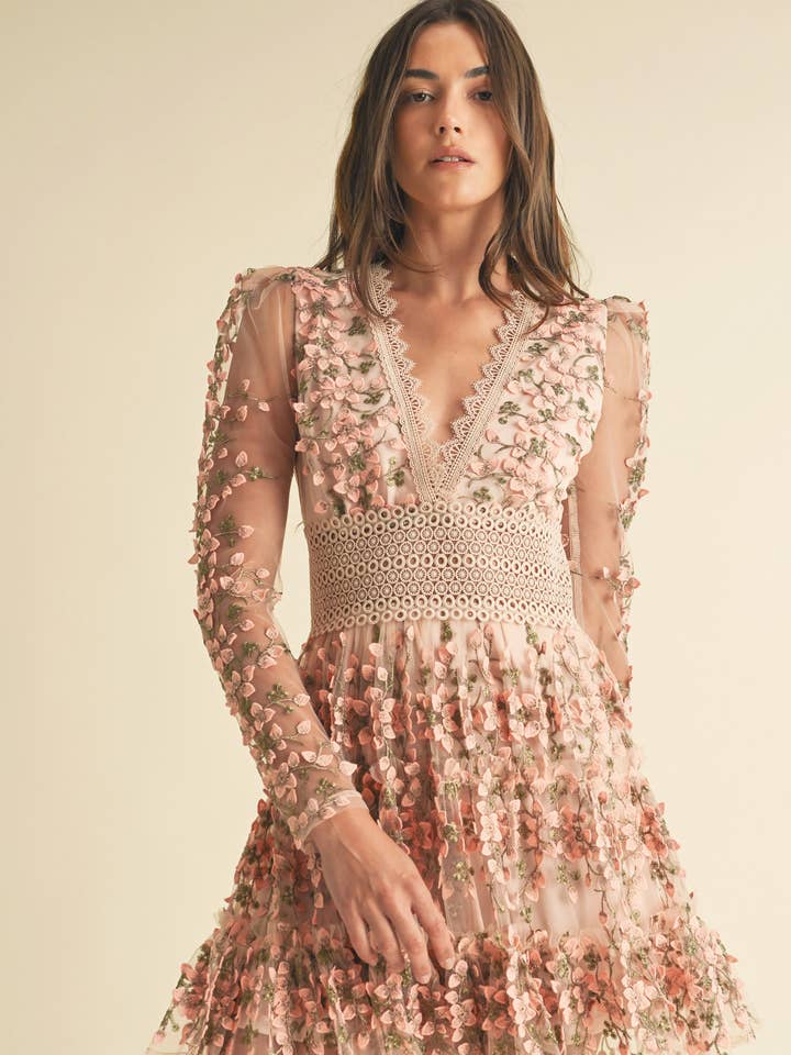 MAUVE LD1664 Floral Embroidered Tulle Mini Dress for wholesale on Faire2