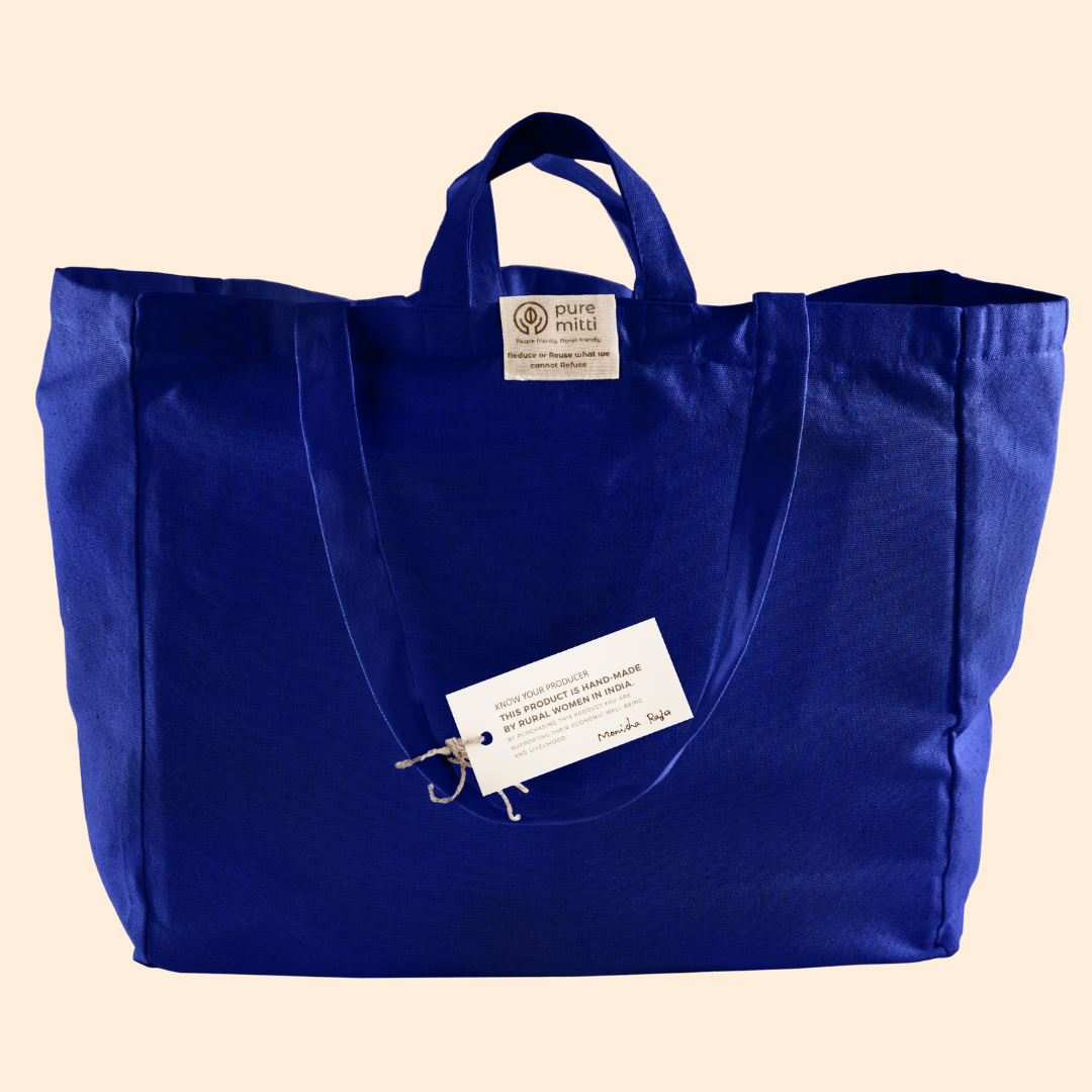 Pure Mitti - Vente Tote bag – unisexe - Amour de la durabilité : Tote en coton indigo à poches multiples pour courses2