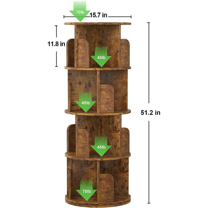 Rustic Brown Rotating Corner Bookshelf 360 Degree 4 Tier Space Saving for wholesale on Faire6