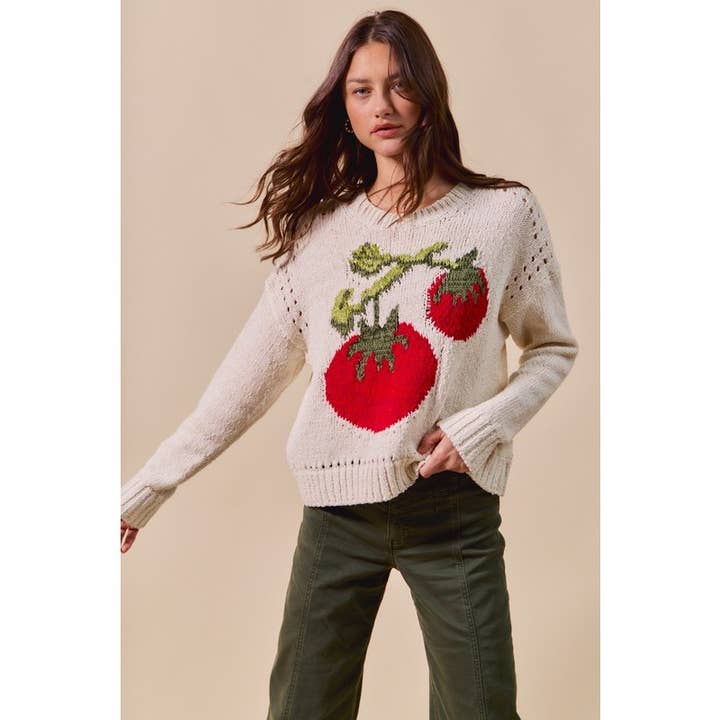 IVE - Wholesale Knit Sweater - Women's - Vegetable Round Neck Long Sleeve Sweater Top5