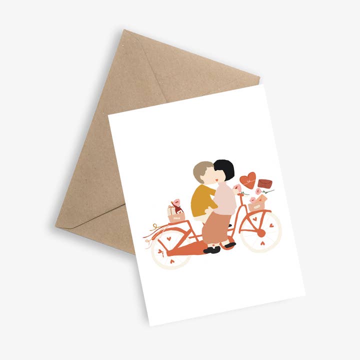 L' amour à bicyclette (love on a bicycle) - Carte Simple pour la vente par LE PAPIER GRAPHIQUE