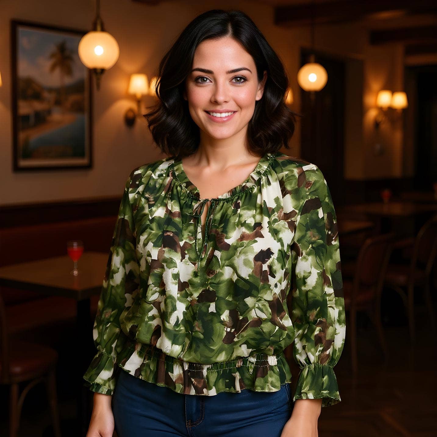 Kurt Muller - Wholesale Blouse - Women's - Abstract Floral Ruffle Bardot Blouse 1