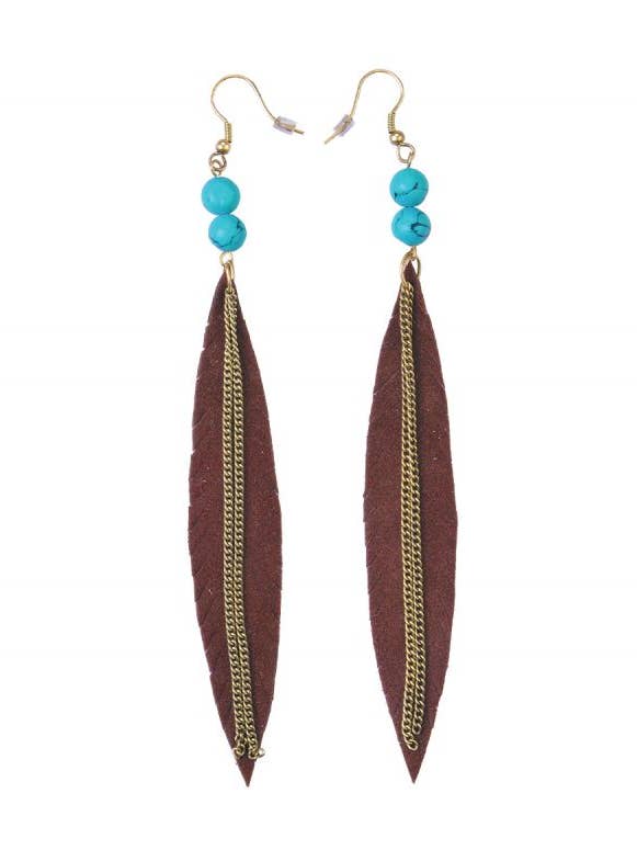 Boho Neutral Hue Feather Drop Dangle Earrings for wholesale by The Collection Royal / Royal Handicrafts
