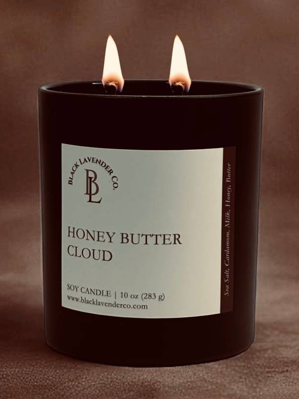 Candela di soia in vetro nero opaco da 10 oz. - Miele e Burro Cloud per la vendita all'ingrosso da parte di Black Lavender Co.