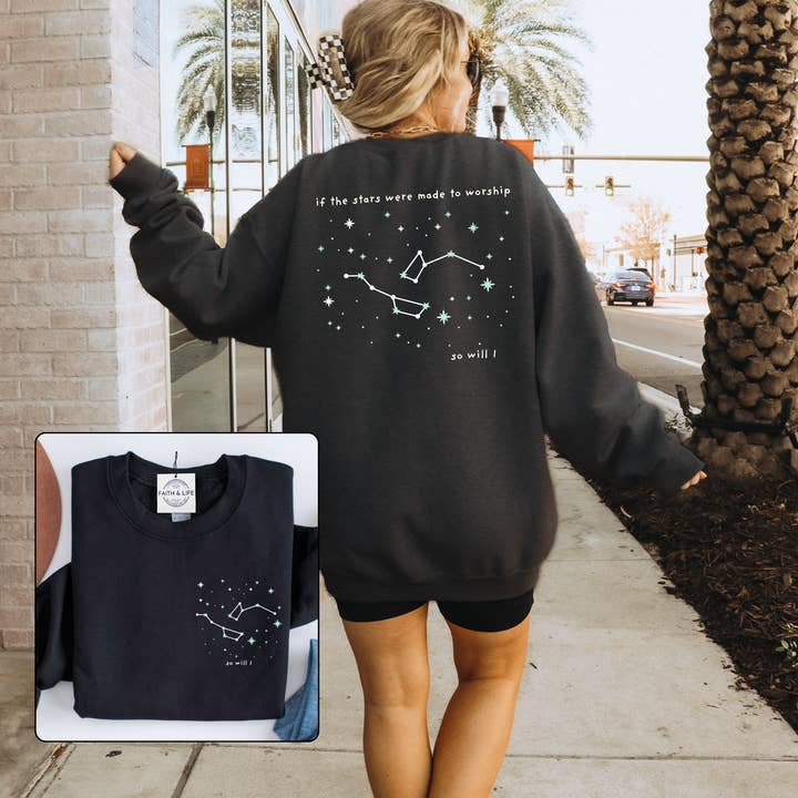Faith & Life Christian Brands - Wholesale Graphic Sweatshirt - Women's - Christian Sweatshirt Stars Were Made To Worship So Will I0