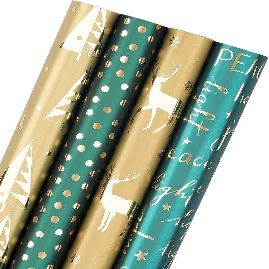 Evergreen Christmas Wrapping Paper Roll Green and Light Pink