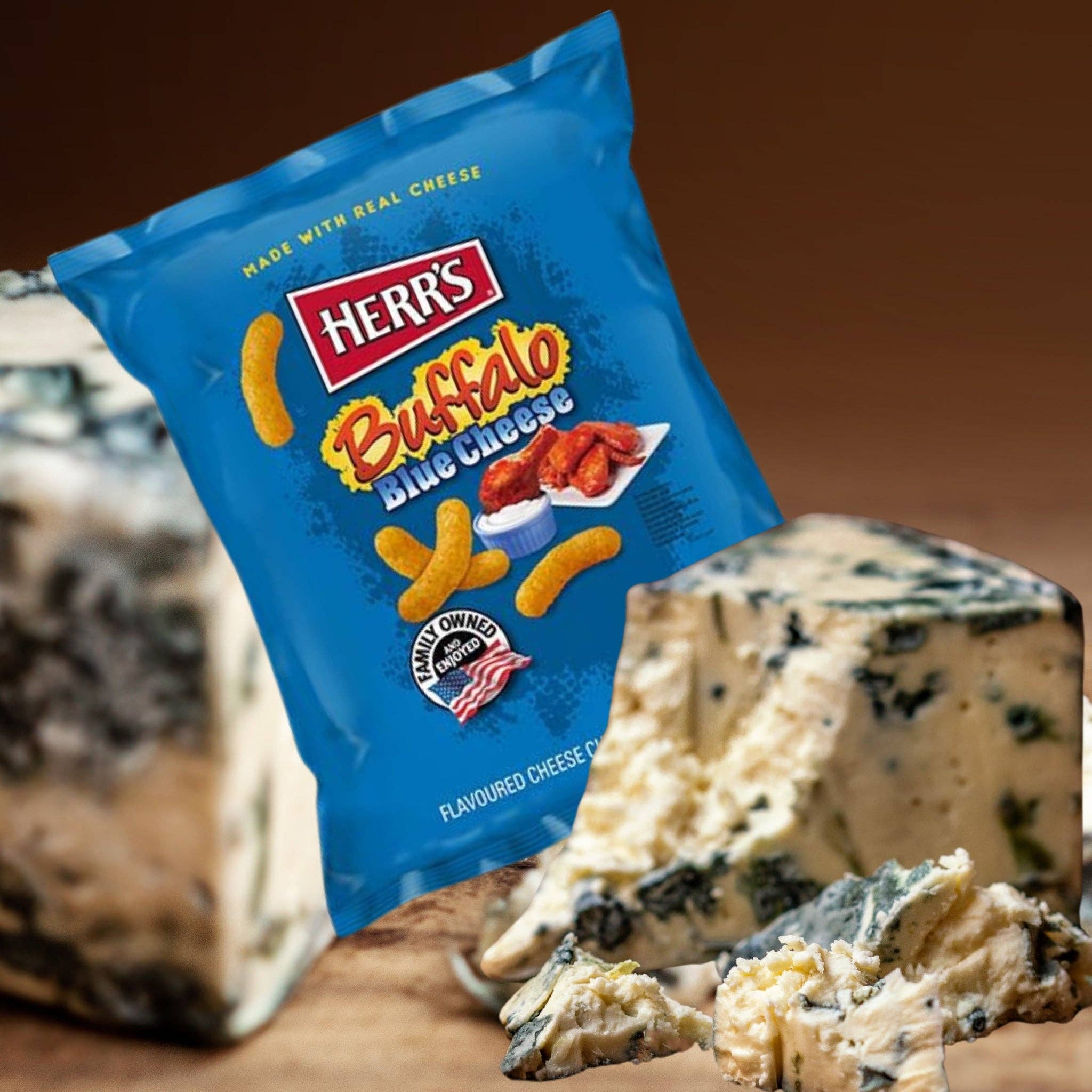 utoppa GmbH – wholesale Puffade snacks – HERR'S ostbågar med buffalo- och blåmögelost 113 g1