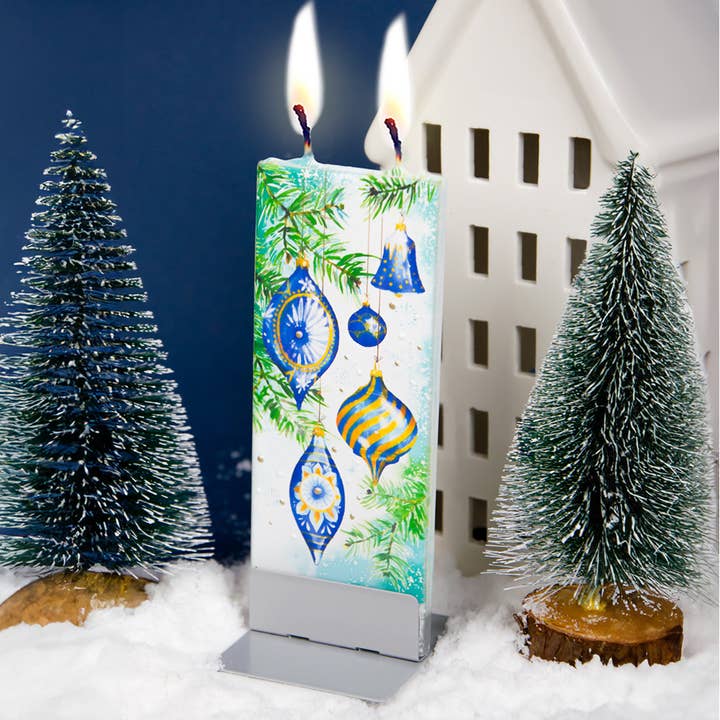Flat Hand-crafted Candle Blue and Gold Christmas Ornaments for wholesale by Flatyz Candles