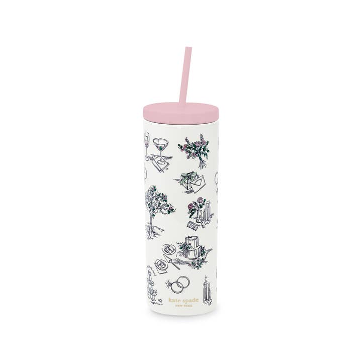 Kate Spade New York by Lifeguard Press - Wholesale Insulated Mug/Tumbler - Acrylic Tumbler with Straw, Bridal Toile1