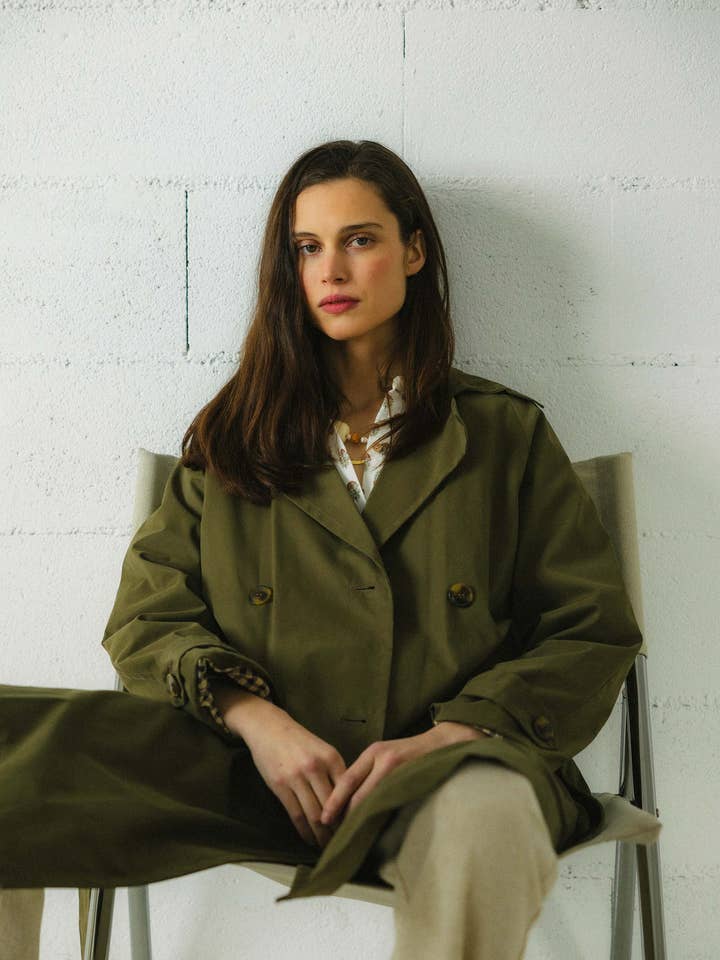 KHAKI GREEN TRENCH COAT "COP" for wholesale by Triana by C