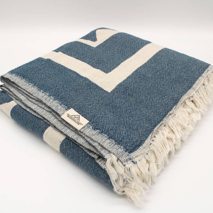 The Elevated Abode - Wholesale Throw Blanket - Blue Turkish Cotton Pyramid Throw Blanket