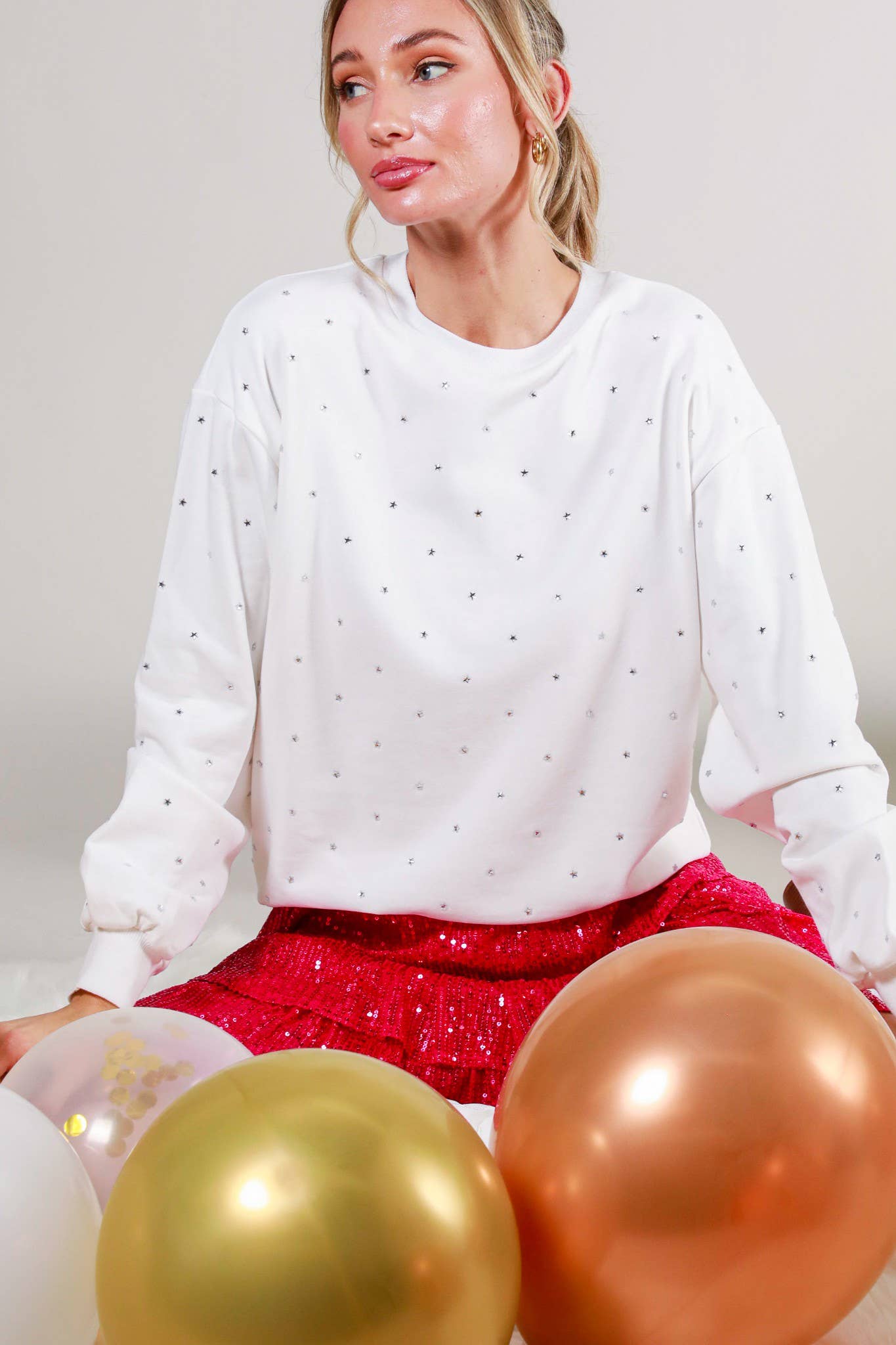 Vine & Love - Wholesale Sweatshirt - Women's - Rhinestone Accent Knitted Sweater Top VT814576